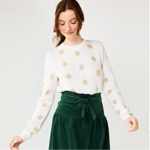 Draper James RSVP New Size XL Ivory and Gold Fun Polka Dot Crew Neck Sweater
